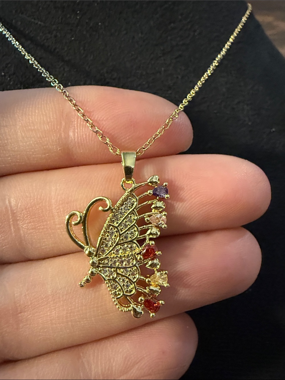 Gold Butterfly Necklace with ColoGold Butterfly Necklace with Colorful Gemstones